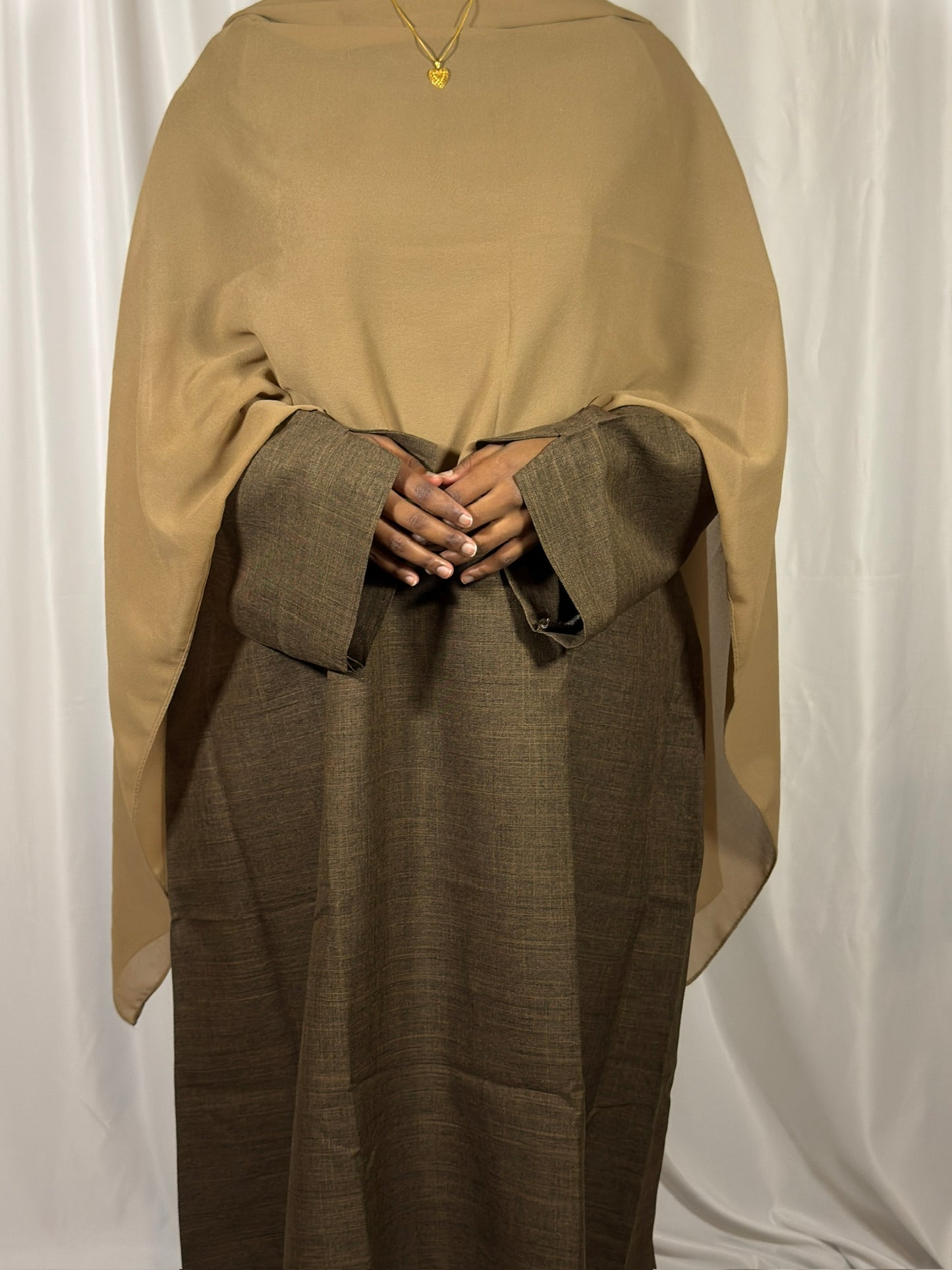 Sandy brown linen abaya