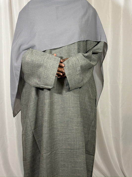 Light grey linen abaya
