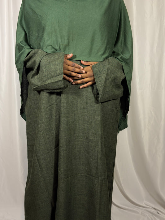 Dark green linen abaya